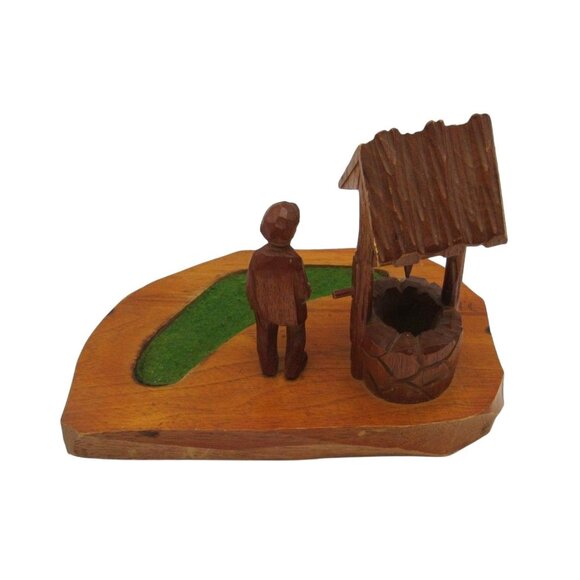 Hand Carved WOODEN SCULPTURE of Man And Well by Paul-Emile Caron Canada Vintage - Picture 7 of 13